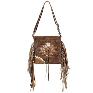 The Marley Brown Leather cowhide Fringe Bag